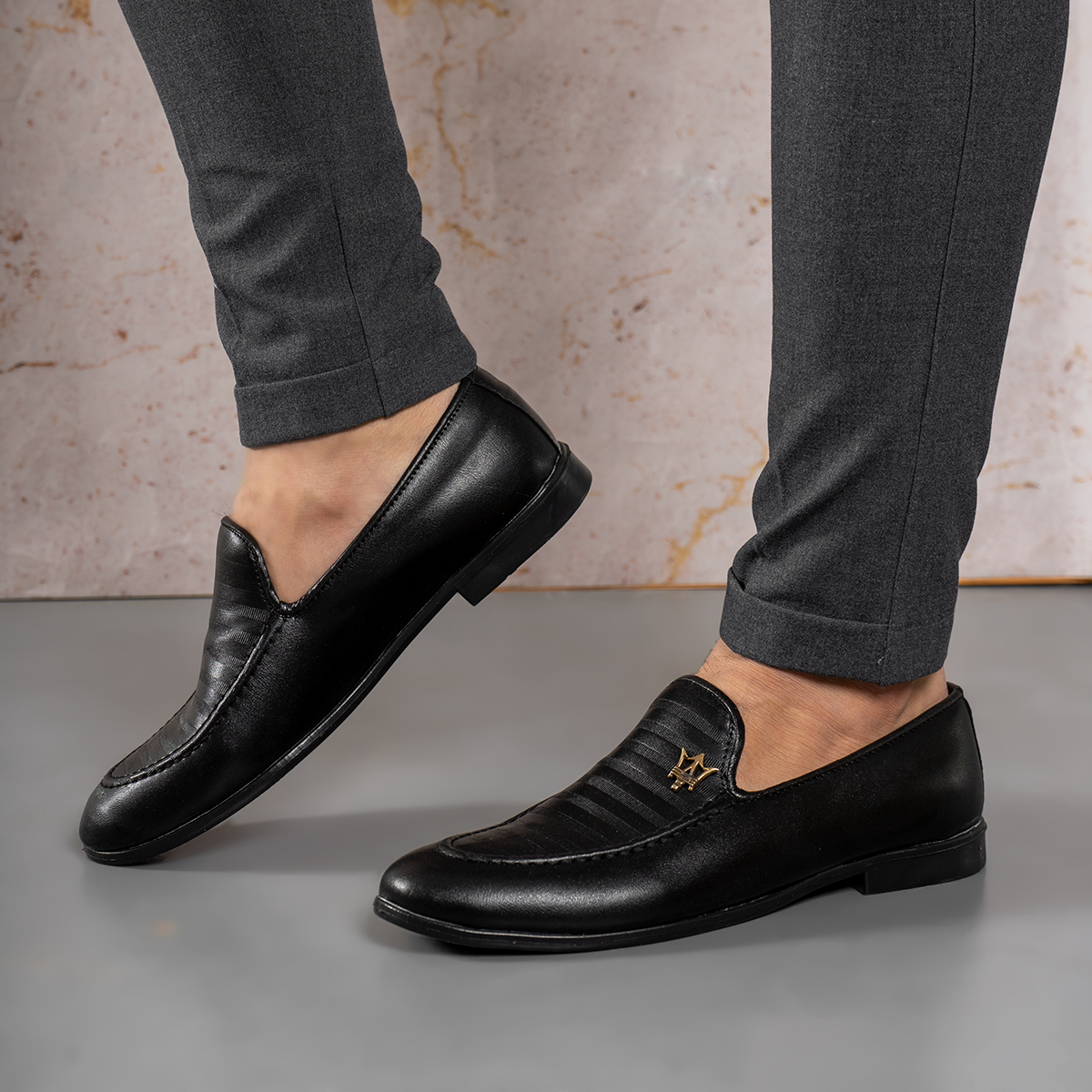 کفش کالج مازراتی مشکی طرح خطی مردانه مدل BAVINO